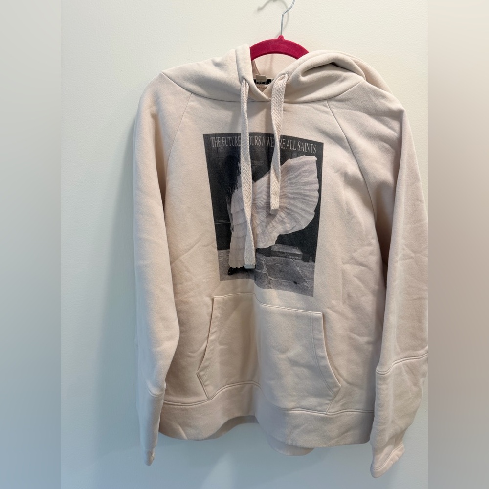 AllSaints Olivia Lucia Graphic Hoodie Cream Oversized Small - Picture 7 of 7